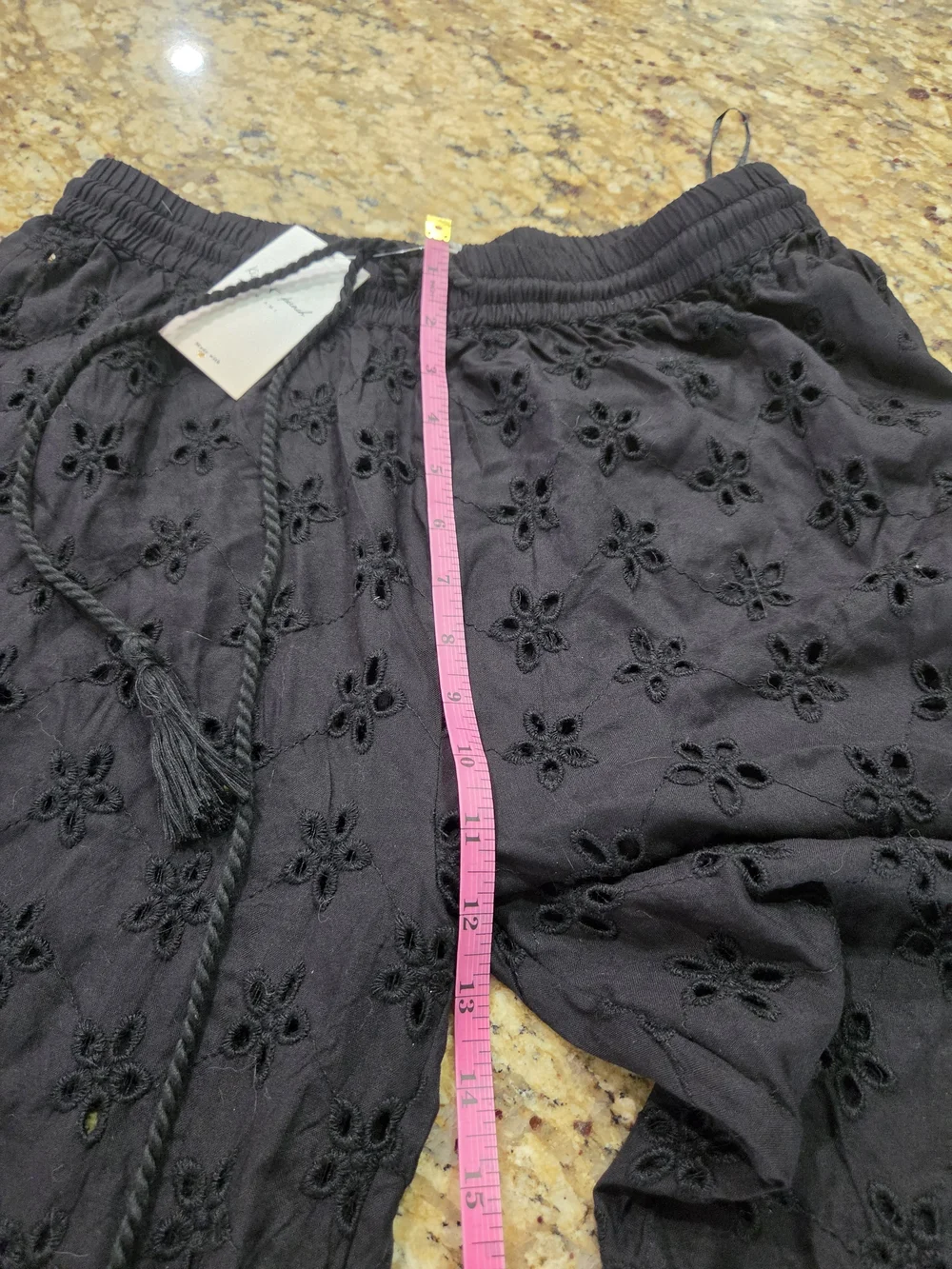 Black Eyelet Wide-Leg Drawstring Swimsuit Cover Pant Tall